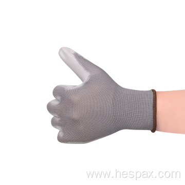 Hespax Anti-static Grey PU Palm Coated Safety Gloves